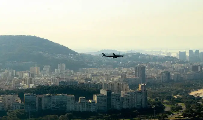 Airplane flying over Rio de Janeiro